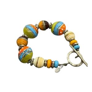 Baker's Design Ceramic silvered drops Beaded Bracelet With Toggle Clasp